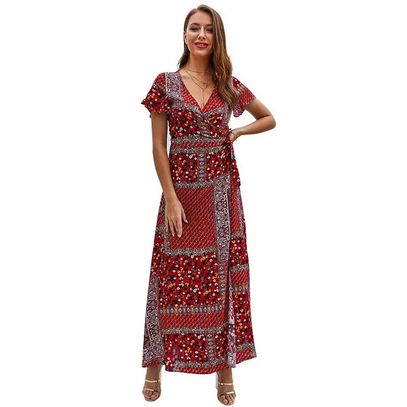 Лето Boho элегантные вечерние красный 2019 для женщин длинные платья Повседневное