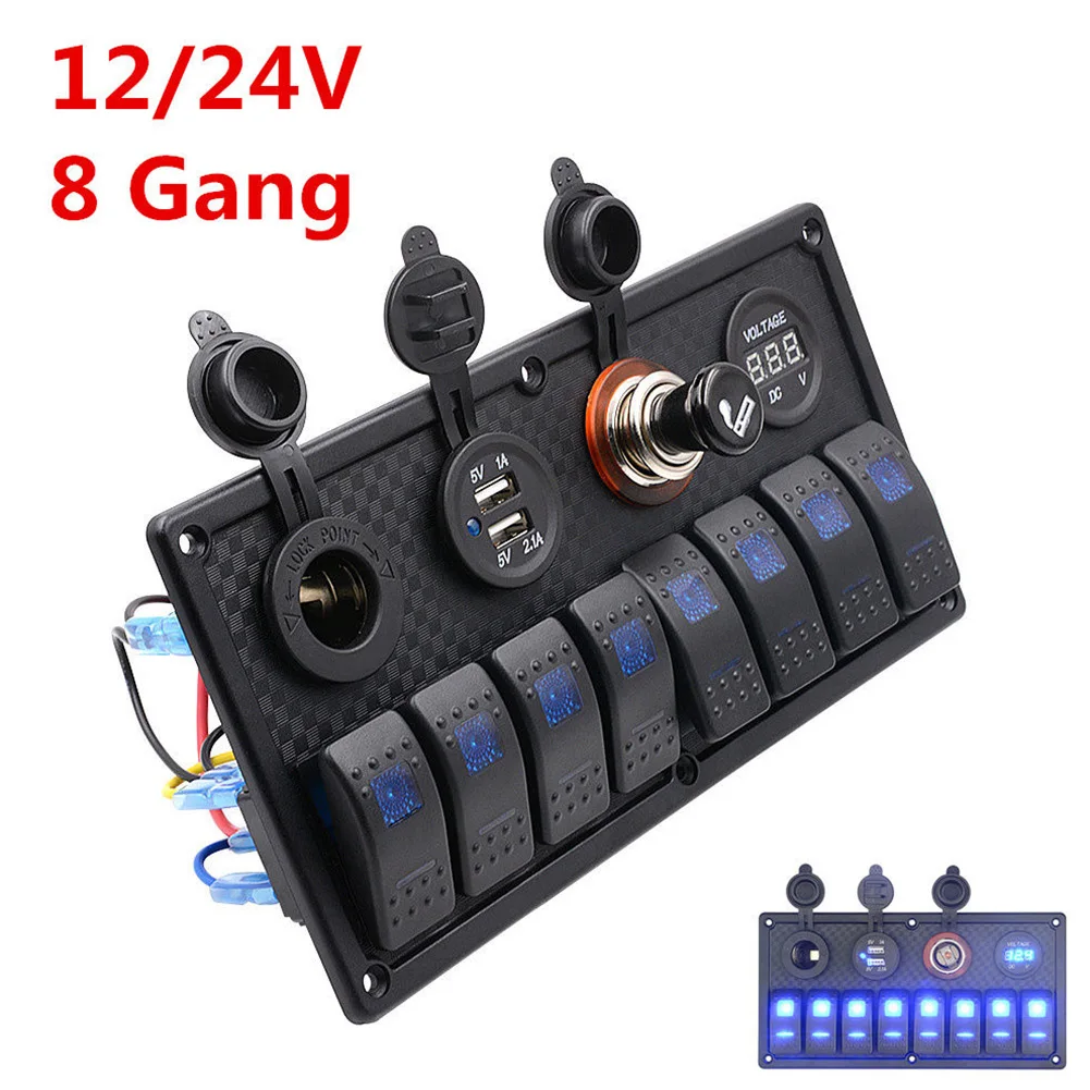 12/24 V 8 панель блока переключателей выключатель вольтметр USB светодиодный для