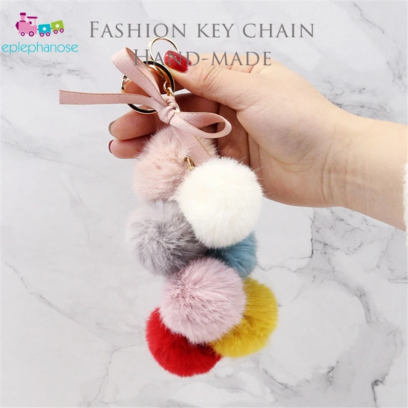 Pompom keychain doll Grapes Fluffy Ball Plush Toys Key Chain Faux Rabbit Fur Bag Car Pendant fruit and vegetables stuffed toys | Игрушки и
