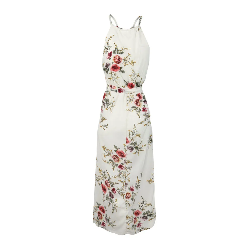 Vestidos de verano модное женское платье с цветочным принтом в стиле бохо, длинное платье макси без рукавов для вечеринки, летнее пляжное платье W619