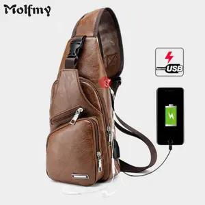 Мужская нагрудная сумка с USB-зарядкой, водонепроницаемая сумка-мессенджер через плечо из искусственной кожи, Новое поступление, бесплатная доставка