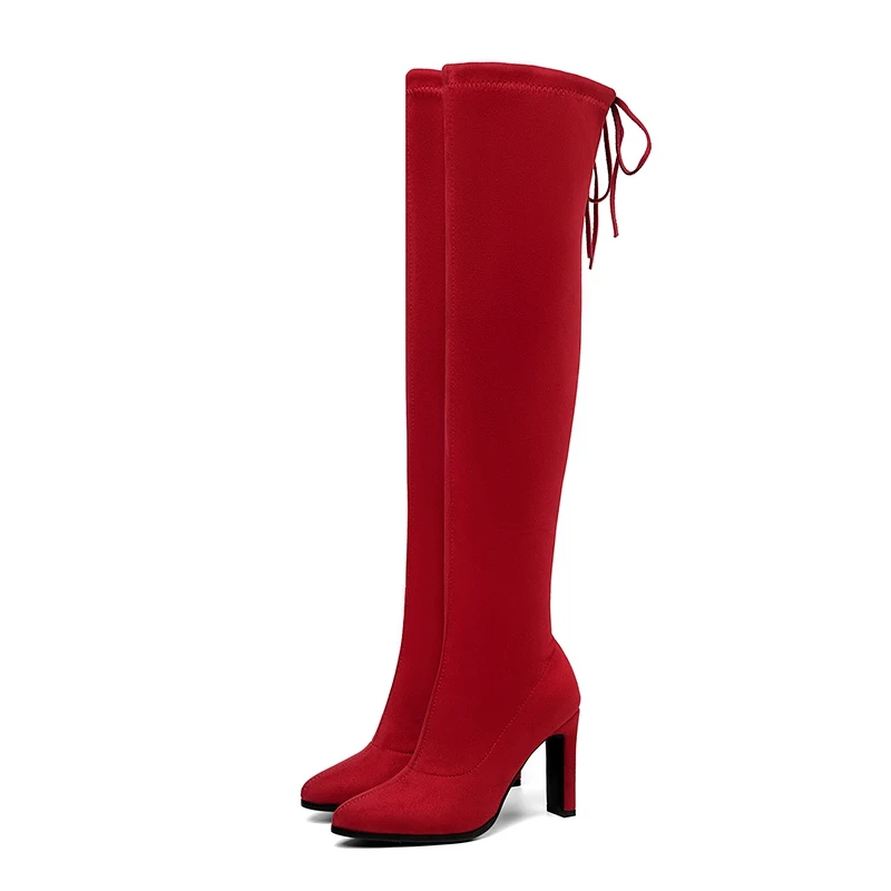 Taoffen Hot Sale New Arrival Stretch Boots Fashion High Heel Over The Knee Boots Women Winter Shoes Footwear Size 34-43