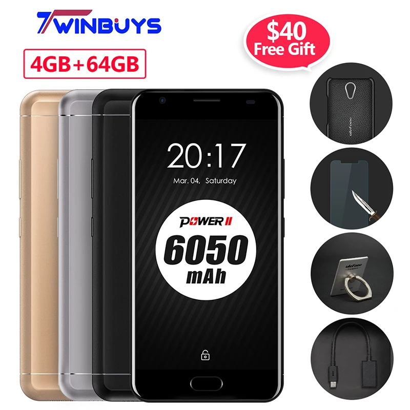 Ulefone Мощность 2 Мобильный телефон 6050mA 5 &quotFHD MTK6750T Octa Core Android 7 0 4 ГБ 64