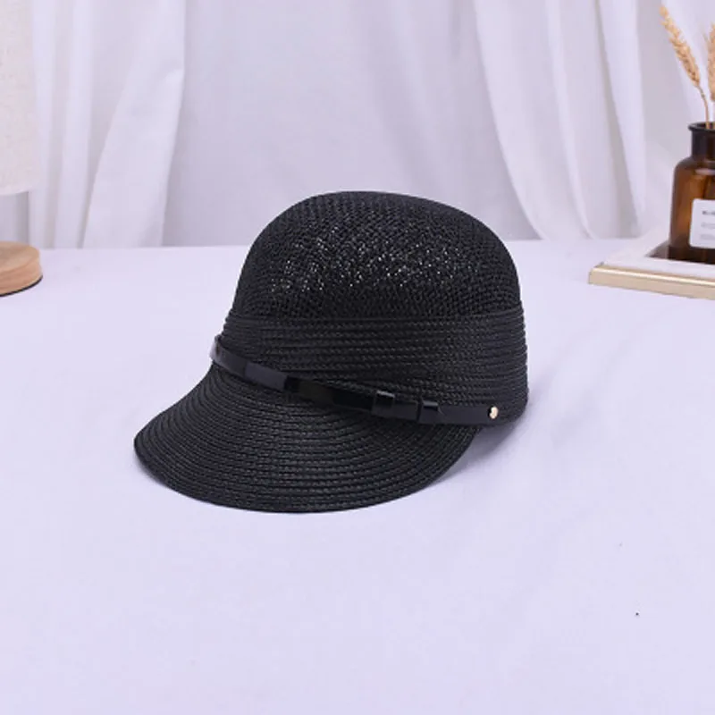 

Summer Women Hats Breathable Simple Belt Buckle Straw Hat Outdoor Sun Visor British Fashion Lady New Beach Cap Equestrian Cap