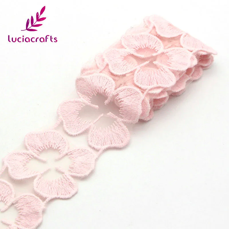 Lucia crafts 5 см Хлопок Вышитая аппликация цветок кружева ленты головной убор аксессуар для одежды Сделай Сам 1 ярд/лот N0819 - Цвет: Pink