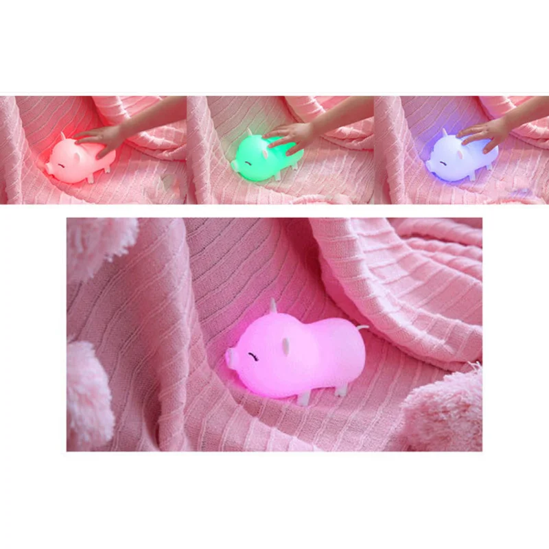 Цветной СВЕТОДИОДНЫЙ ночник с мультяшной силиконовой Свинкой, USB Перезаряжаемый сенсорный датчик, ночник для детей, подарок для малышей