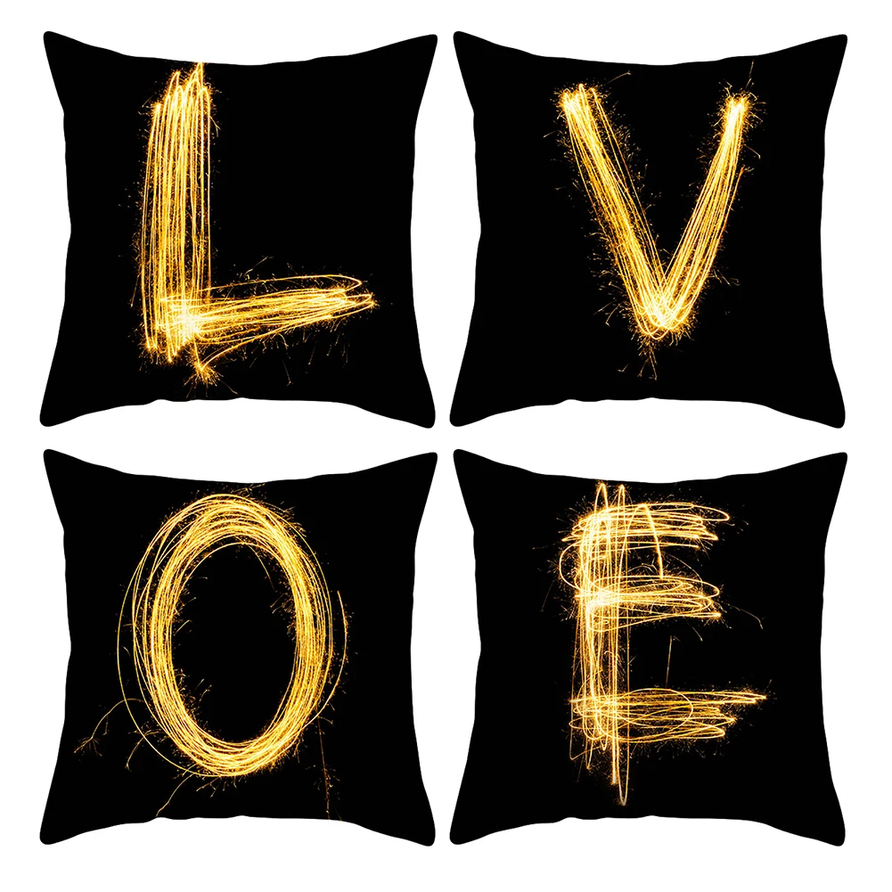 Золотой набор подушек с английскими буквами мягкие наволочки украшение для дома