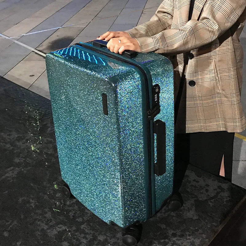 20''24''Zipper сверкающие Чемодан поверхность, корпус из поликарбоната и металлические фиксирующие Тяговый стержень прокатки Чемодан сумка тележка чехол костюм чехол колеса