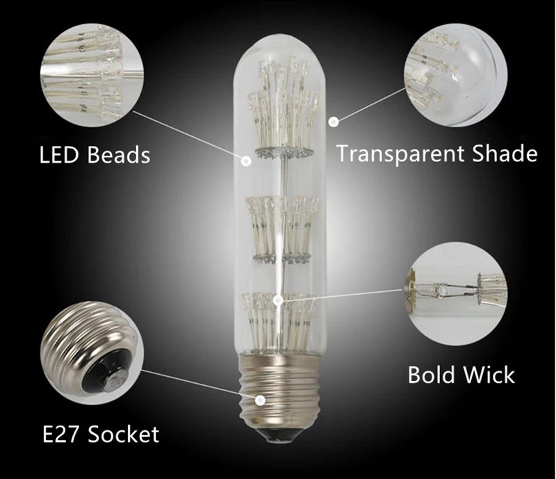 3 Вт Светодиодная трубчатая лампа 220 В Edison декоративные лампы T125 T185 T225 T300 E27, стилизованные под языки пламени светильник Светодиодная лампа для дома Кафе Ресторан украшения