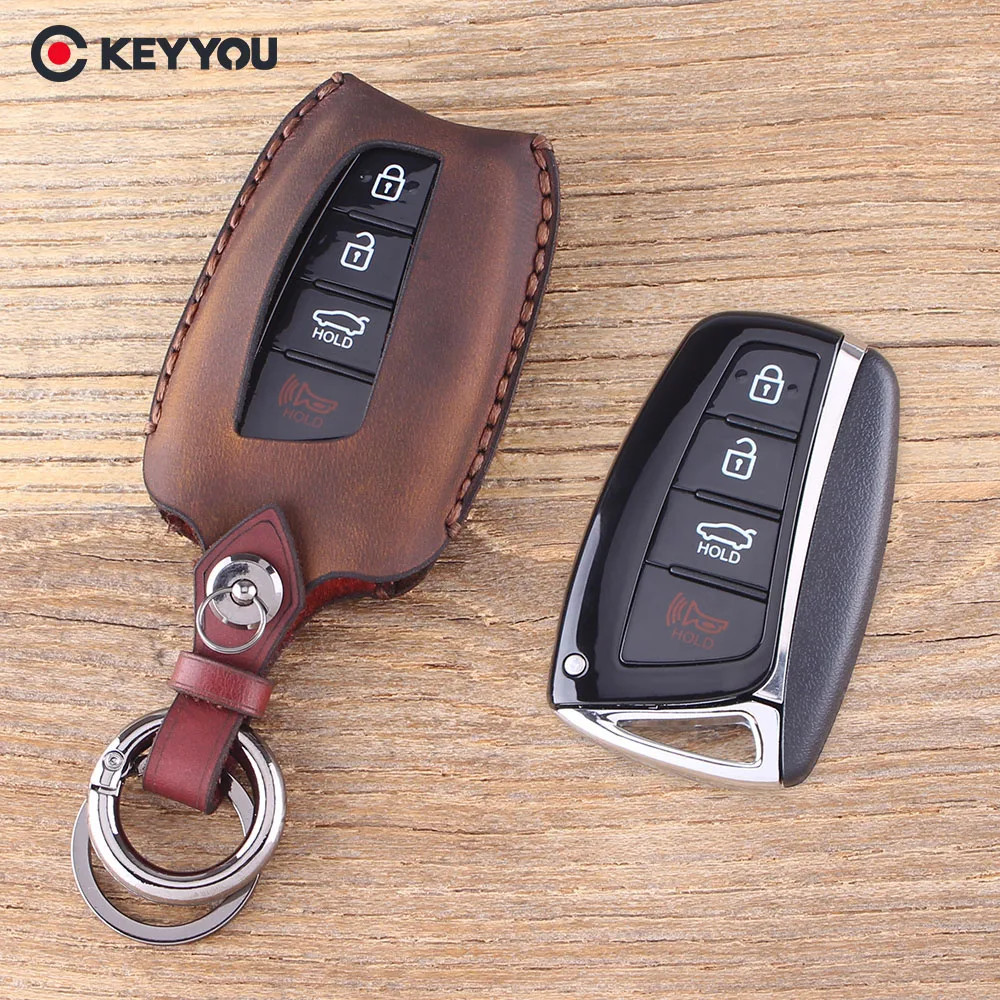 Чехол для ключей KEYYOU 4 кнопки Hyundai Genesis Santa Fe Equus Azera из натуральной кожи чехол