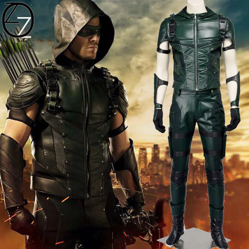 Зеленая Стрела сезон 4 Косплэй костюм супергероя Oliver Queen Зеленой Стрелы кожаный