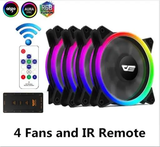 4fans and IR Remote Aigo darkFlash Аутентичные DR12-Pro компьютерный кулер вентилятор охлаждения вентиляторы RGB компьютер PC чехол вентилятор RGB настроить 3 P-5 V AURA SYNC светодиодный 120 мм вентилятор - Цвет лезвия: 4fans and IR Remote