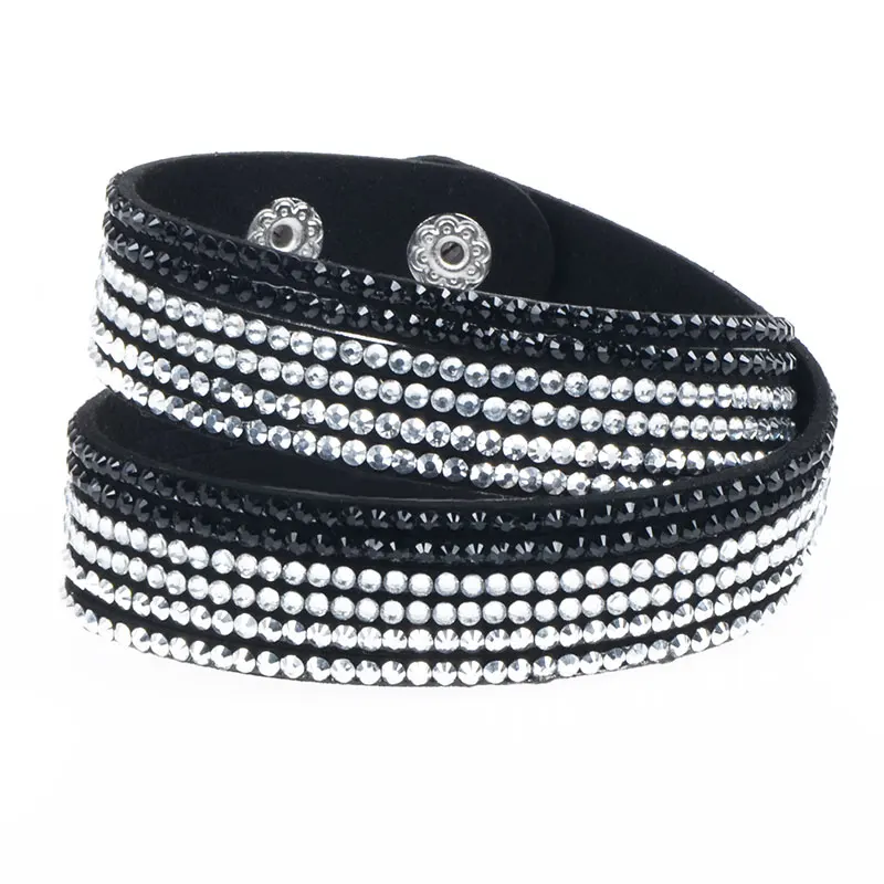 black white 6 Layer LFPU 17 видов стилей многослойный бархатный кожаный браслет защелки браслеты с подвесками для женщин и мужчин ювелирные изделия - Окраска металла: black white 6 Layer