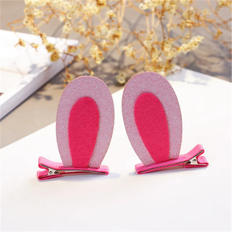 pink 2 шт./компл. милые заколки для девочек блестящие Радуга Войлок Ткань цветы заколки для волос с украшением в виде кошачьих ушек зайчика заколки детские аксессуары для волос - Цвет: pink