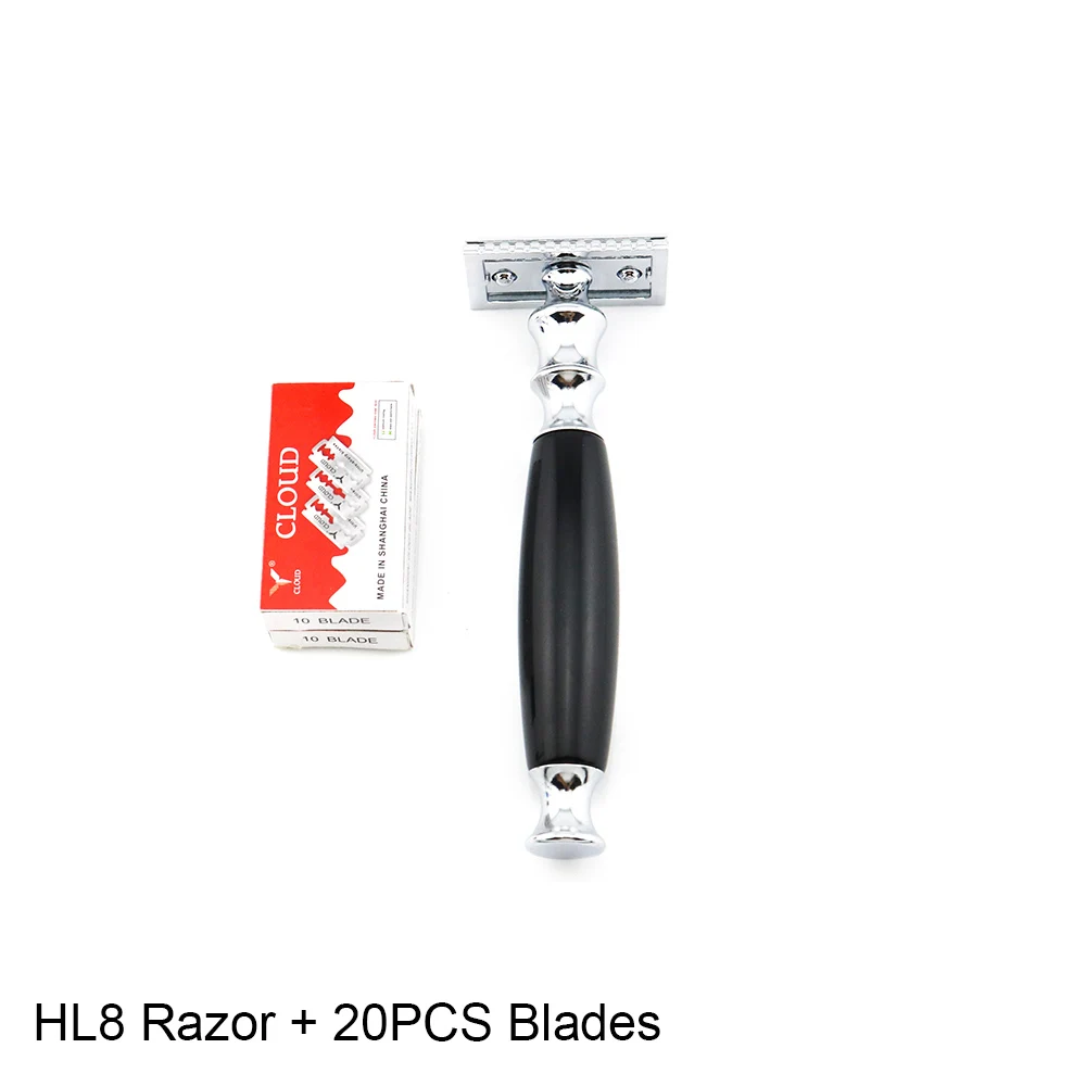 Razor 20Blades Безопасная бритва с двойными краями, бритва для бритья, черная ручная бритва, классический стиль, 12,5 см, длинная ручка, Lyrebird HL8, новинка - Цвет: Razor 20Blades