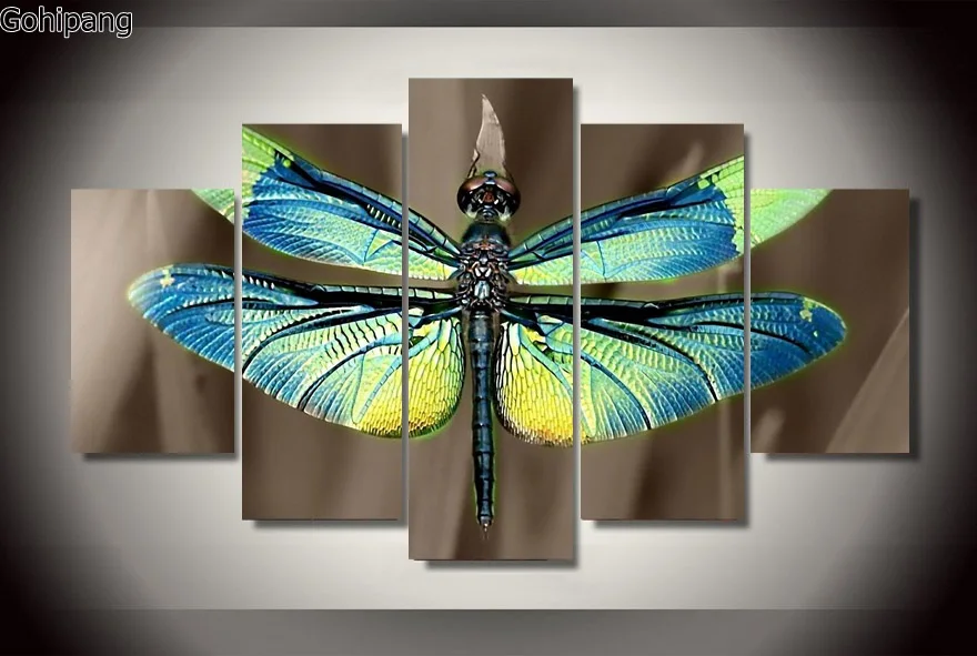 

Frameless 5 Panels Colored Dragonfly Wings Modern Home Wall Decor Canvas Picture Art Print Painting On Canvas For Living Room