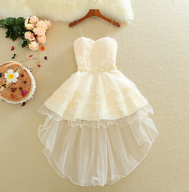 Новинка 2016 года Летнее платье с жемчугом для молодых девушек Милое кружевное