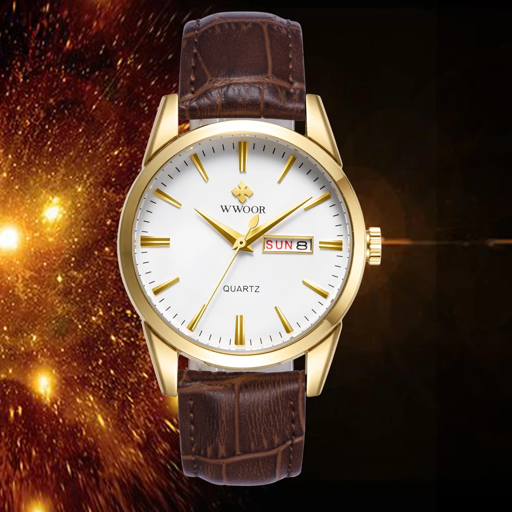 WWOOR/Новинка Лидер продаж спортивные мужские часы с кожаным ремешком Популярные