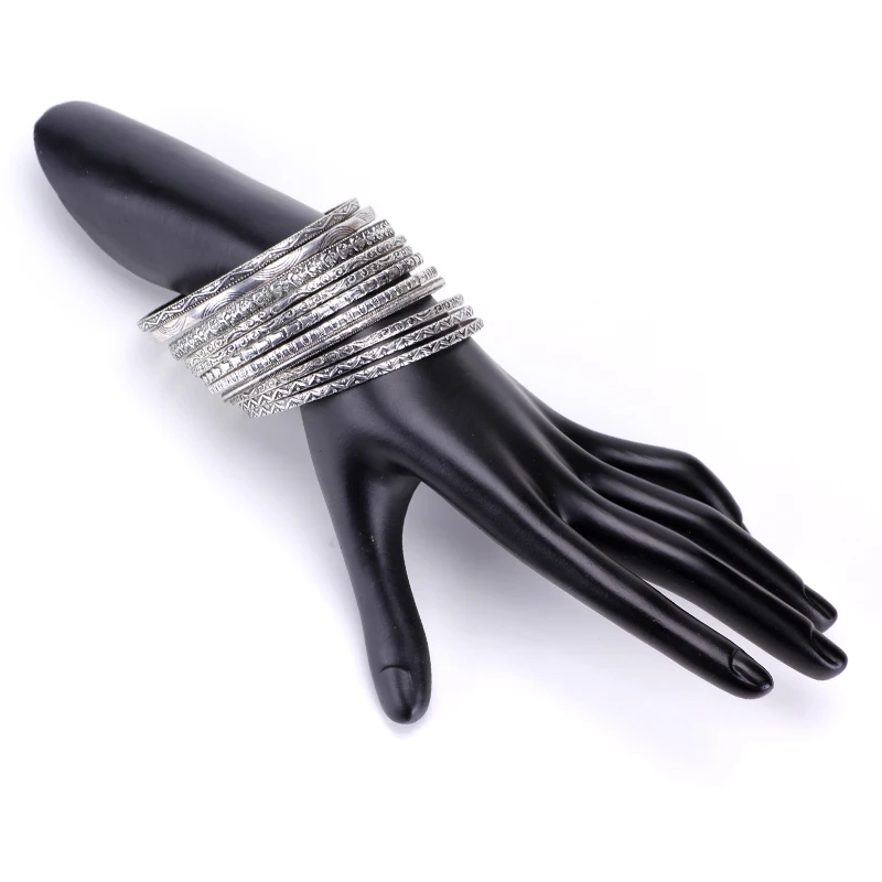 Новые модные, в стиле рок, панк-индийские наборы браслетов античные золотые серебряные набор Металлических Браслетов Женский жесткий браслет с вставками из сплава Прямая поставка