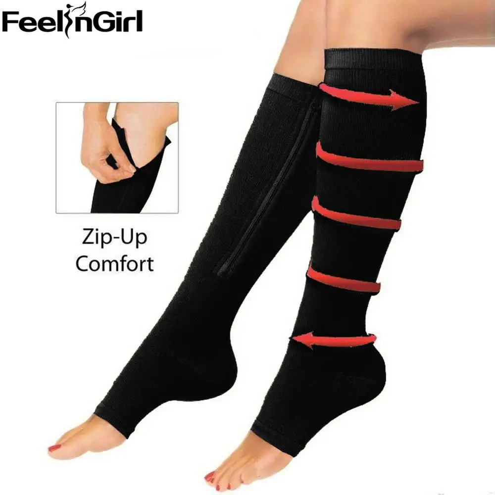10237 FeelinGirl модные чулки шейпер для ног до середины икры, для похудения, компрессионные носки застежка-молния облегающие носки-B - Цвет: 10237