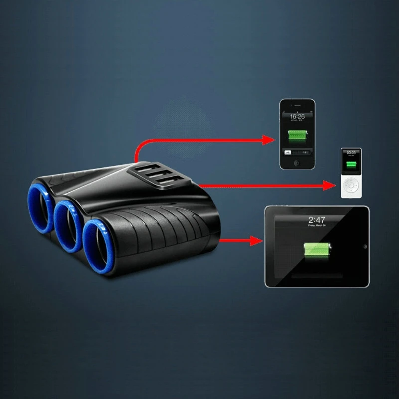 12V/24V 120W 3 пути Авто розетки адаптер для автомобильного прикуривателя Зажигалка