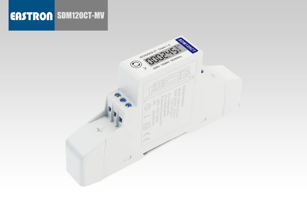 SDM120CT-MV, 0,1 в вход, 1 фаза 2 провода, 230 В, RS485 Modbus, кВтч, kvarh, U, I, P, Q, PF, Hz, dmd, din-рейка energy meterCE-A