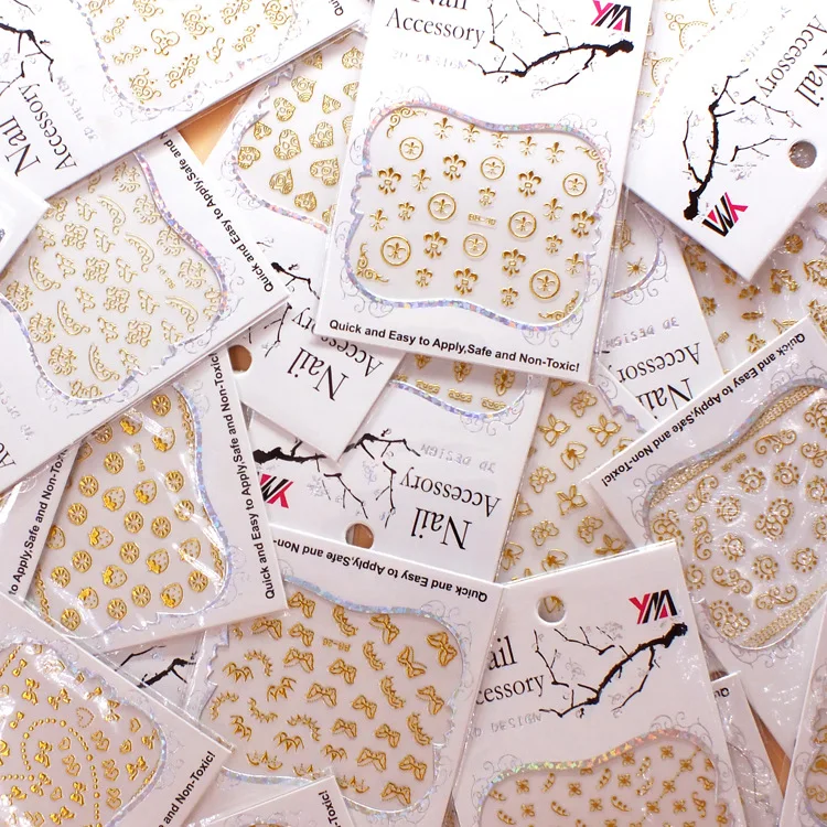 30 шт. DIY золотой дизайн 3D стикер Переводные ногти переводные наклейки для ногтей