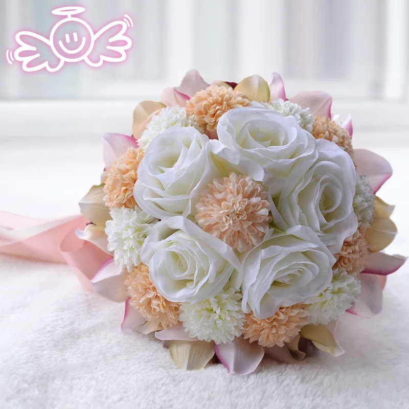 Европейский Стиль Розы Орхидея Искусственные Цветы с Алмаз Свадебные Ленты