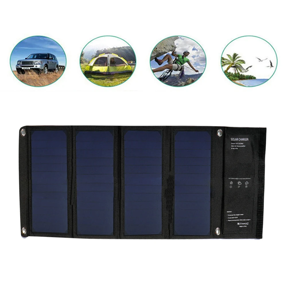 28W 5V Портативное Солнечное Зарядное устройство Складная Водонепроницаемая