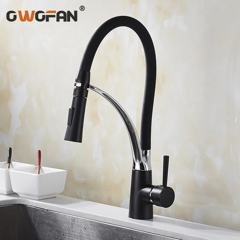 

Kitchen Faucets with Rubber Design Chrome Mixer Faucet for Kitchen Single Handle Pull Down Deck Mounted Crane for Sinks N22-085