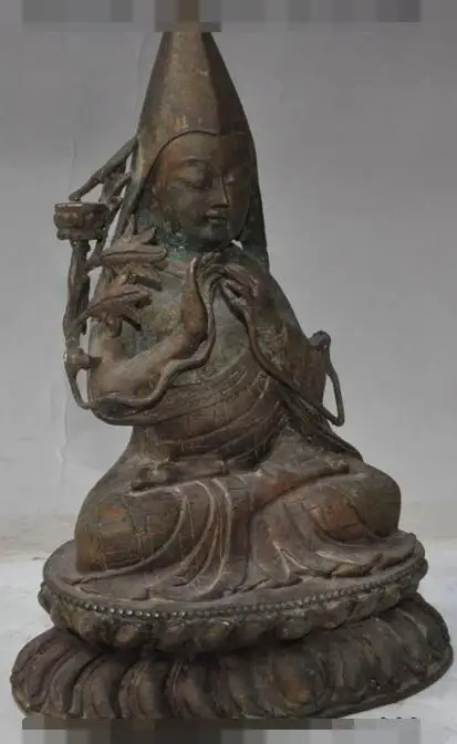 

Free shipping S00491 12"old tibet buddhism fane bronze Joss Tsongkhapa Zongkapa Master buddha statue