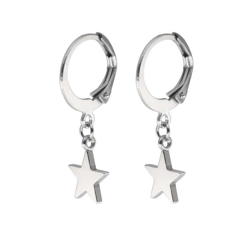 E Sliver 8mm Модные серьги из нержавеющей стали, римская цифра, якорь, Череп, звезда, Подвеска для женщин, классические кольца, подарочные украшения для ушей, 2 штуки - Окраска металла: E Sliver 8mm