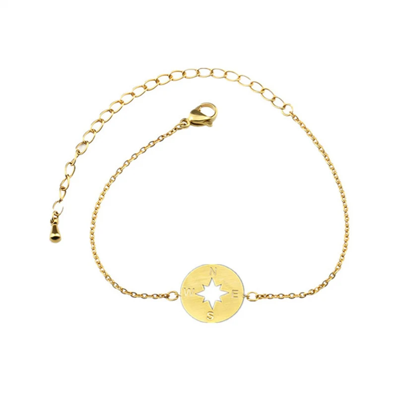 Gold Color Изящный браслет с дисками минималистичные ювелирные изделия из розового золота браслеты с компасом для женщин цепочка из нержавеющей стали лучший друг подарок - Окраска металла: Gold Color