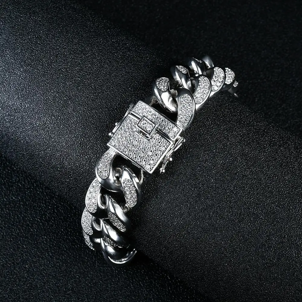 

8 Inch Hip Hop Style Men And Women Bracelet Zircon Inlaid Cuban Style Bracelet Vacuum Alloy Plating Chain Wristband Bracelet