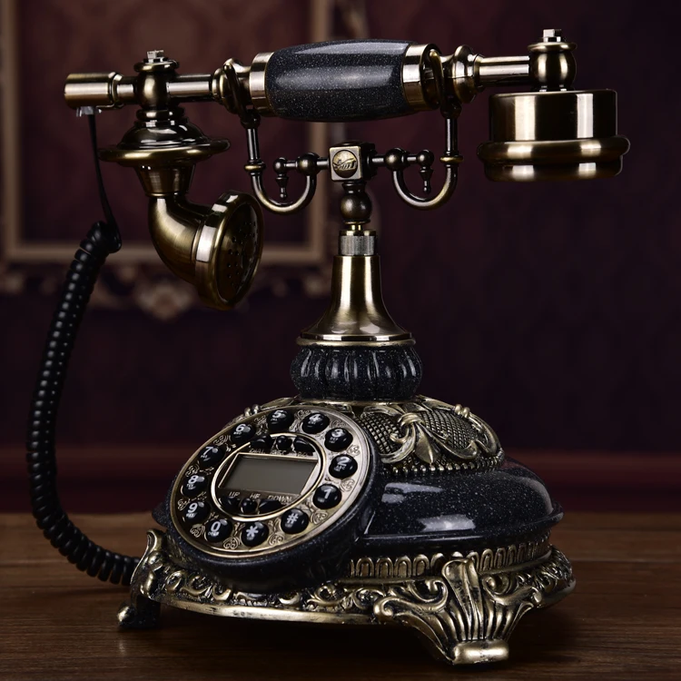 Старинный стационарный телефон модный винтажный с синей подсветкой + гарнитура