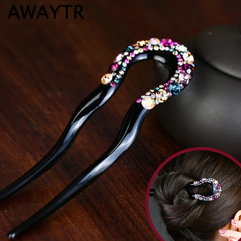 AWAYTR модные u-образные Стразы шпильки для волос для женщин Тиара для взрослых леди ретро простые заколки для волос аксессуары для волос на каждый день
