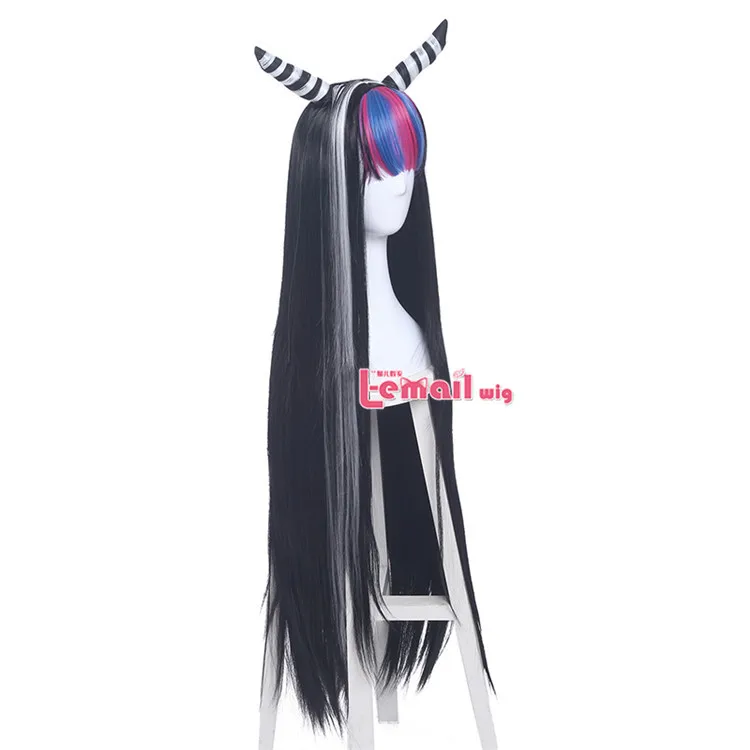 L-email парик Danganronpa Mioda Ibuki, парики для косплея, длинные, смешанные цвета, прямые, парик для косплея, парик для Хэллоуина, термостойкие синтетические волосы