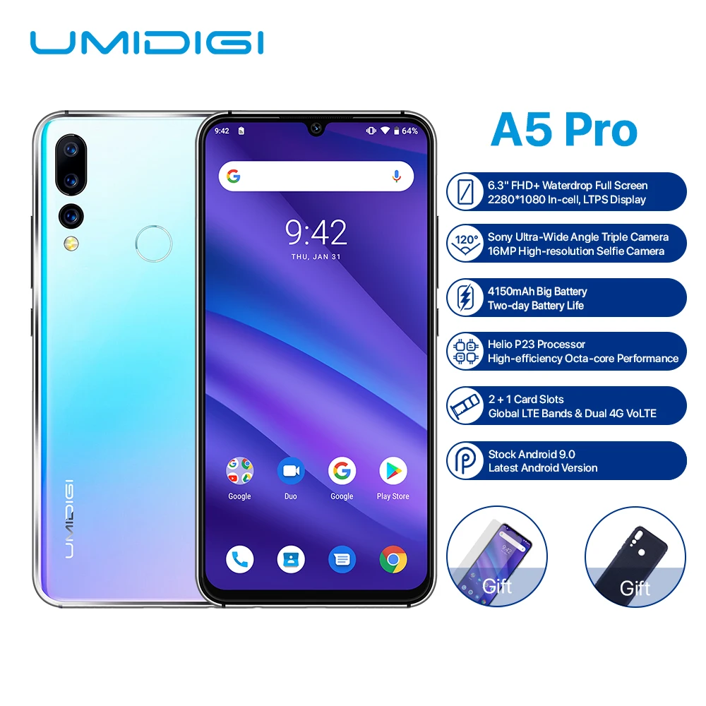 UMIDIGI A5 Pro 6," FHD+ 16 МП Тройная камера Android 9,0 Helio P23 Octa-core 4150 мАч Global LTE 4G отпечаток пальца смартфон