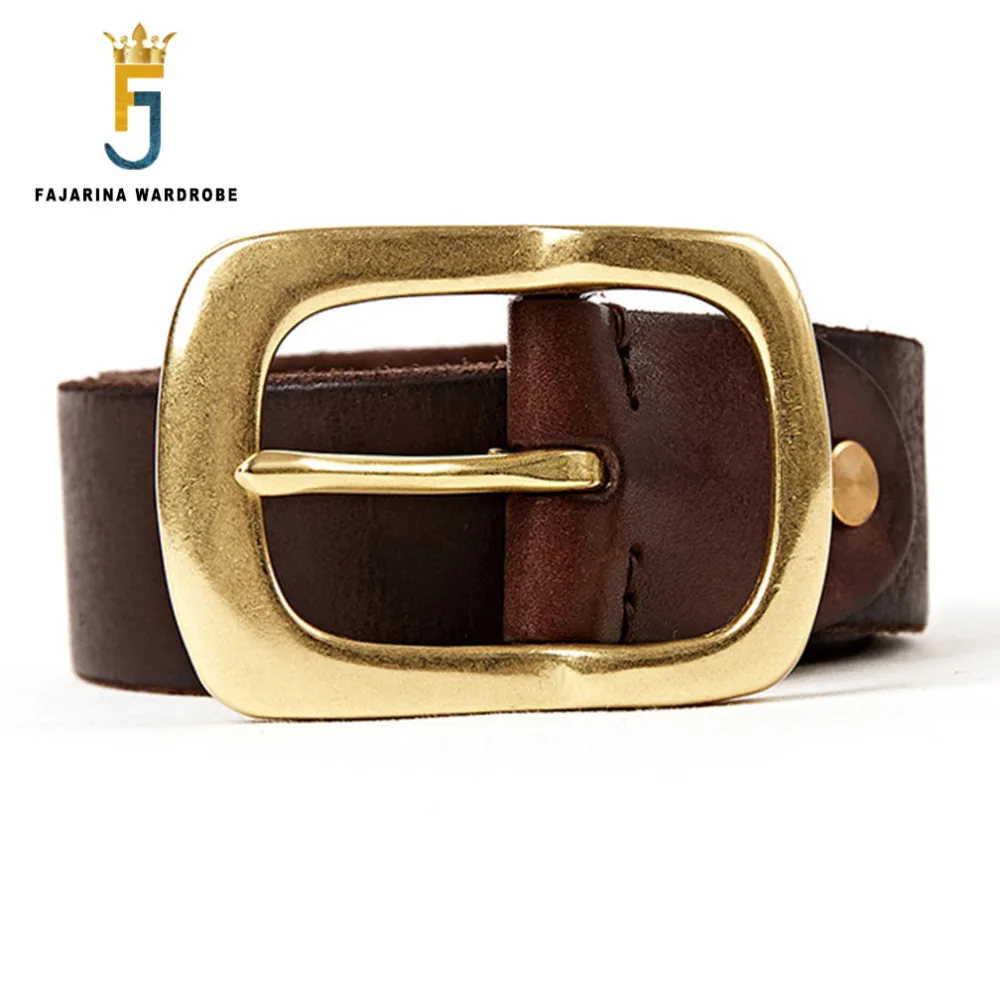 FAJARINA Quality Brass Pin Buckle Metal Retro Belt Handmake Striped Pattern Cowskin Leather Accessories Belts for Men N17FJ316