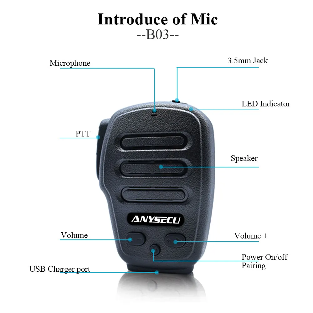 Bluetooth микрофон B03 Android и IOS для zello mic walkieleet радио PTT4U дистанционное управление
