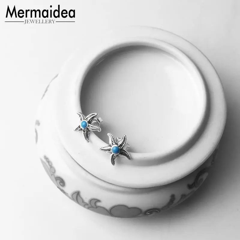 Blue Starfish Stud Earrings Fashion Good Jewerly For Women 2020 Trendy Gift silver plated Super Deals | Украшения и аксессуары