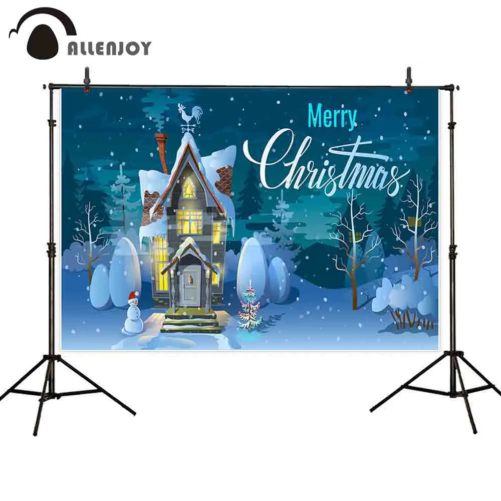 Allenjoy фон для фотографии Рождество синий дом снег мультфильм новый год