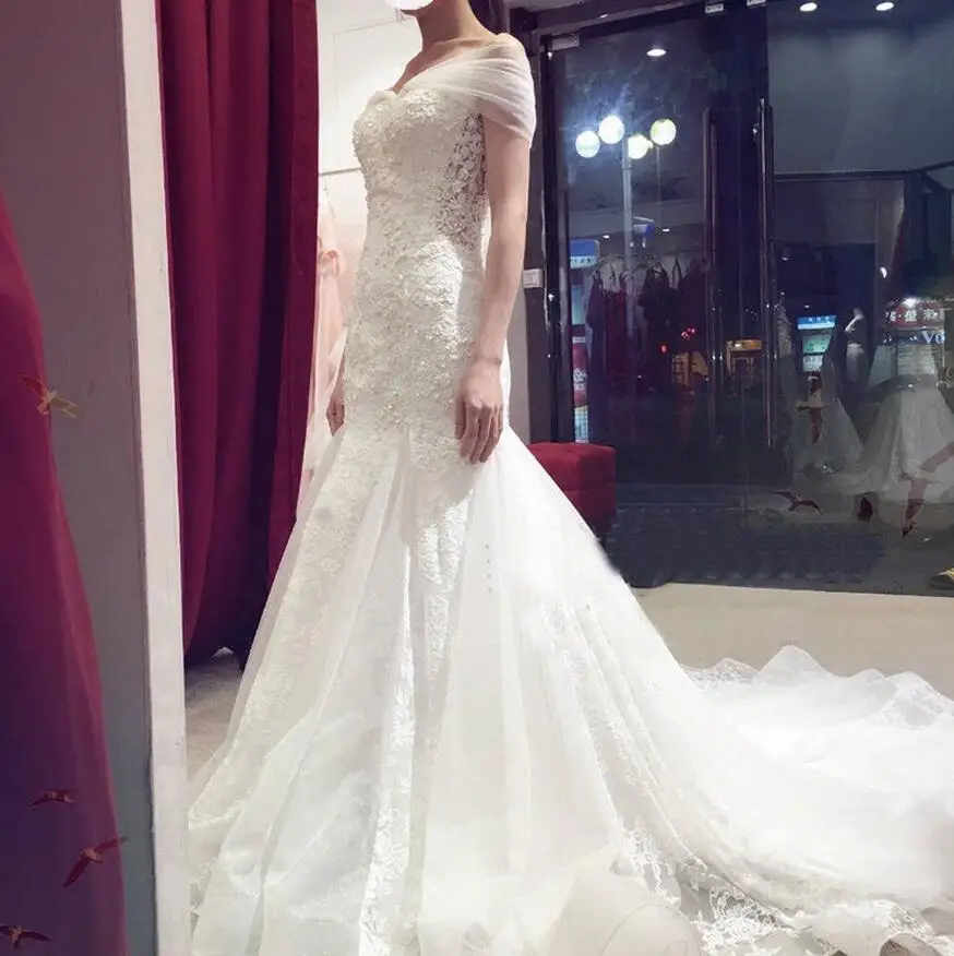 Хит продаж свадебное платье с открытыми плечами новинка 2017 талия рыбий хвост для