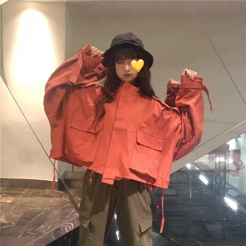 Осенняя верхняя одежда Корейская Harajuku с капюшоном Повседневная Уличная