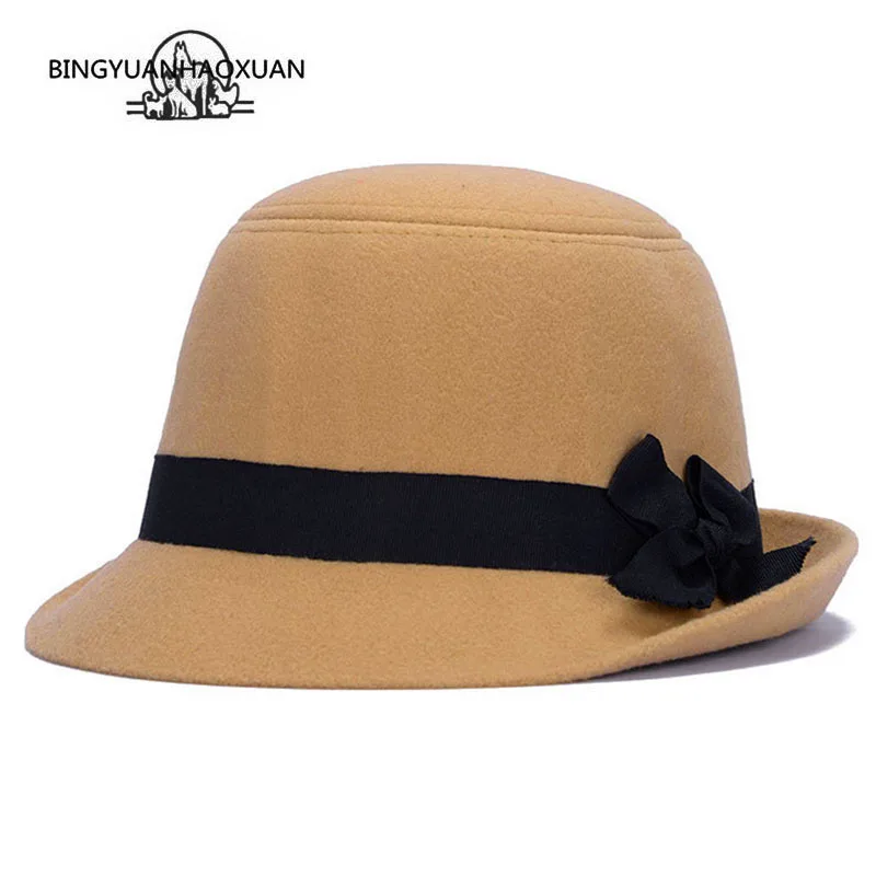 

BINGYUANHAOXUAN 2017 Ball Fluffy Elegant Fedora Sun Hats Lids for Women Autumn Winter Warm Wool Bowler Wool Hats Blen Sun Cap