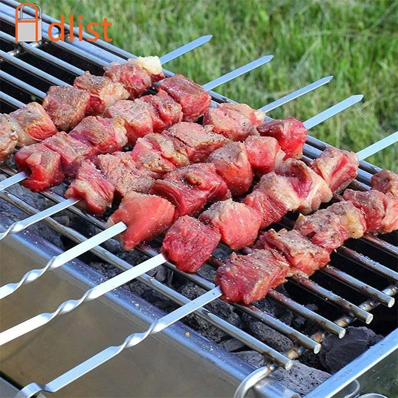 10 шт. многоразовые плоские шампуры из нержавеющей стали для мяса барбекю