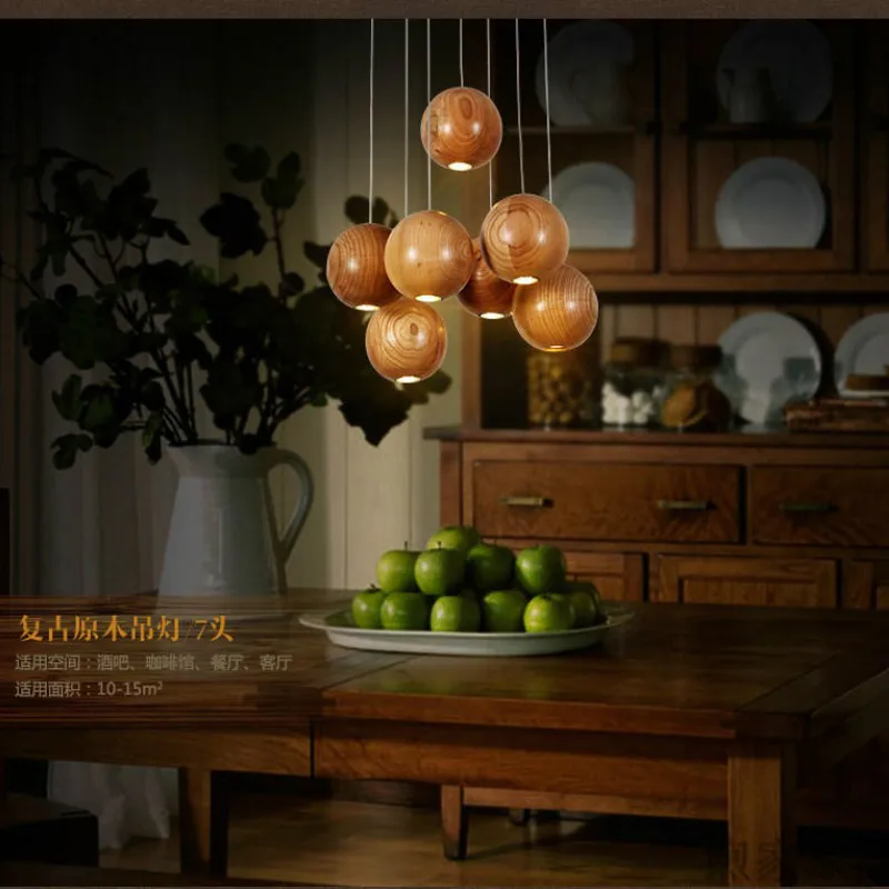 

Nordic creative solid wood head spherical chandelier personality restaurant art clothing shop cafe hanging lamps ZP5041732