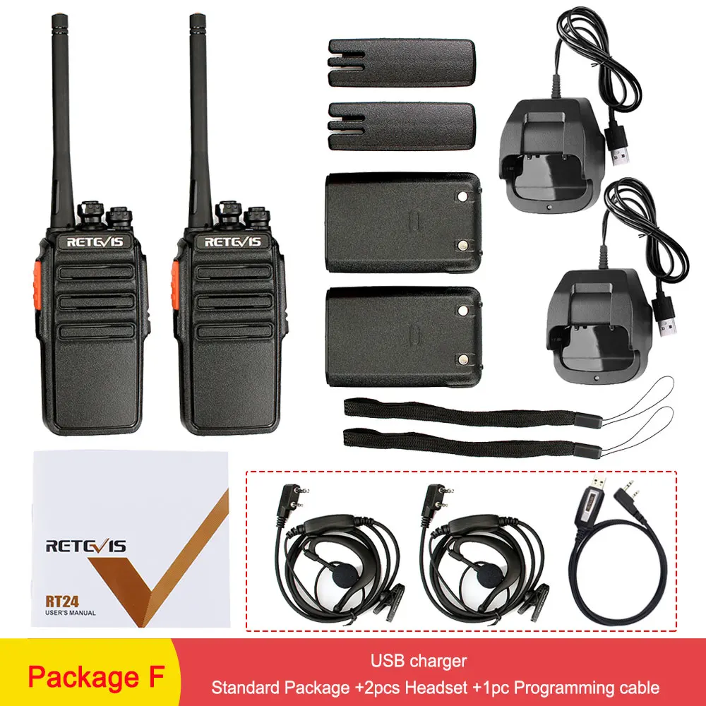 USB type Package F 2 шт. Retevis RT24 PMR Радио рация без лицензии 0,5 Вт UHF 446 PMR446 скремблер VOX портативный двухсторонний радиоприемопередатчик - Цвет: USB type Package F