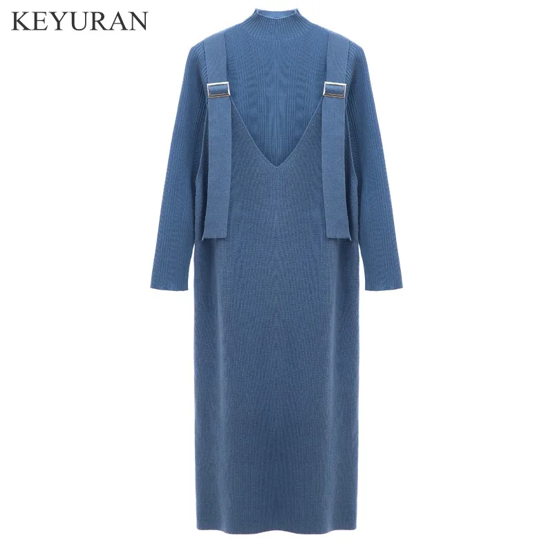 2019 весенний женский свитер + платье на бретелях Одноцветный Женский Повседневный
