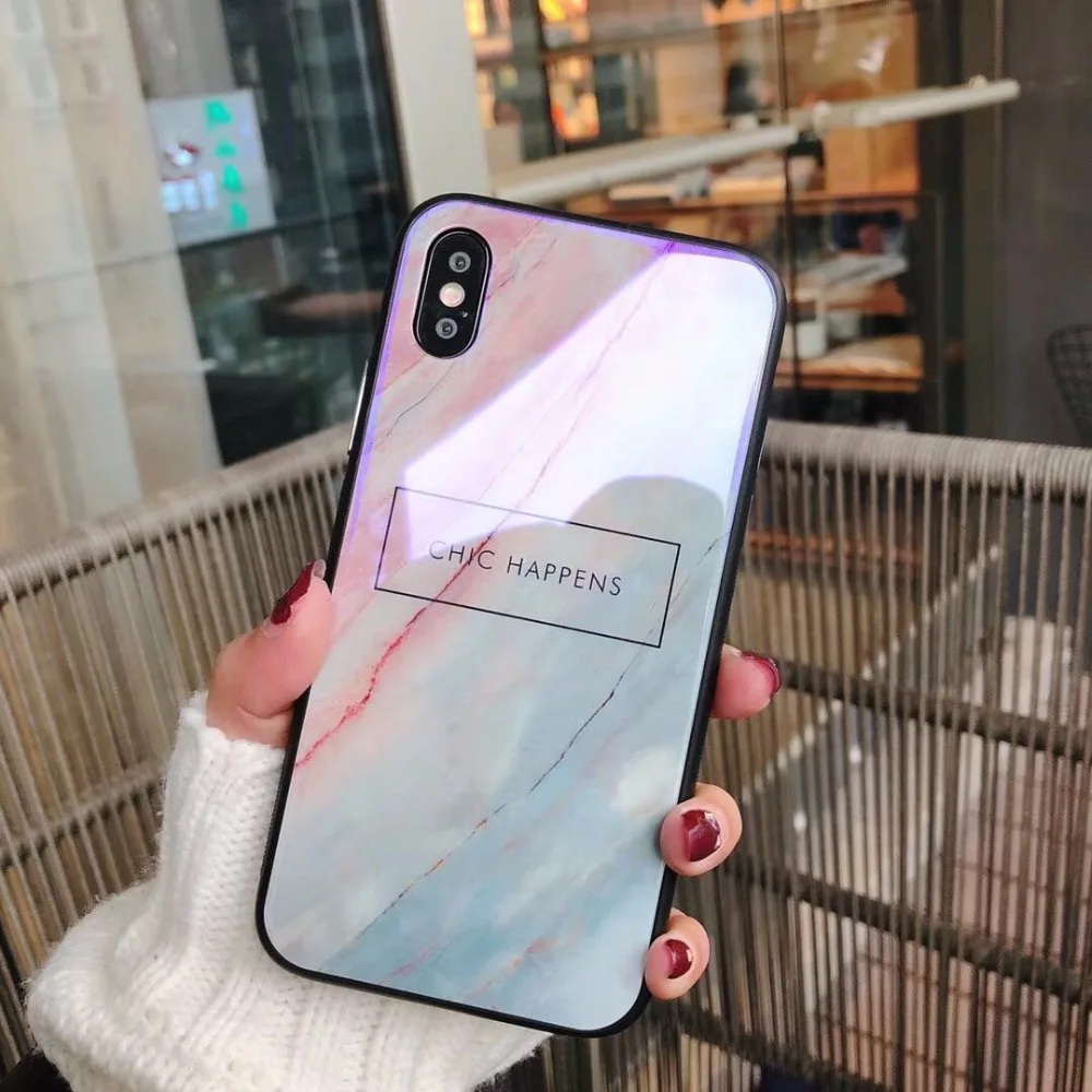 Супер модные Мрамор зерна Pattern Blue Light закаленное Стекло жесткий Пластик чехол для